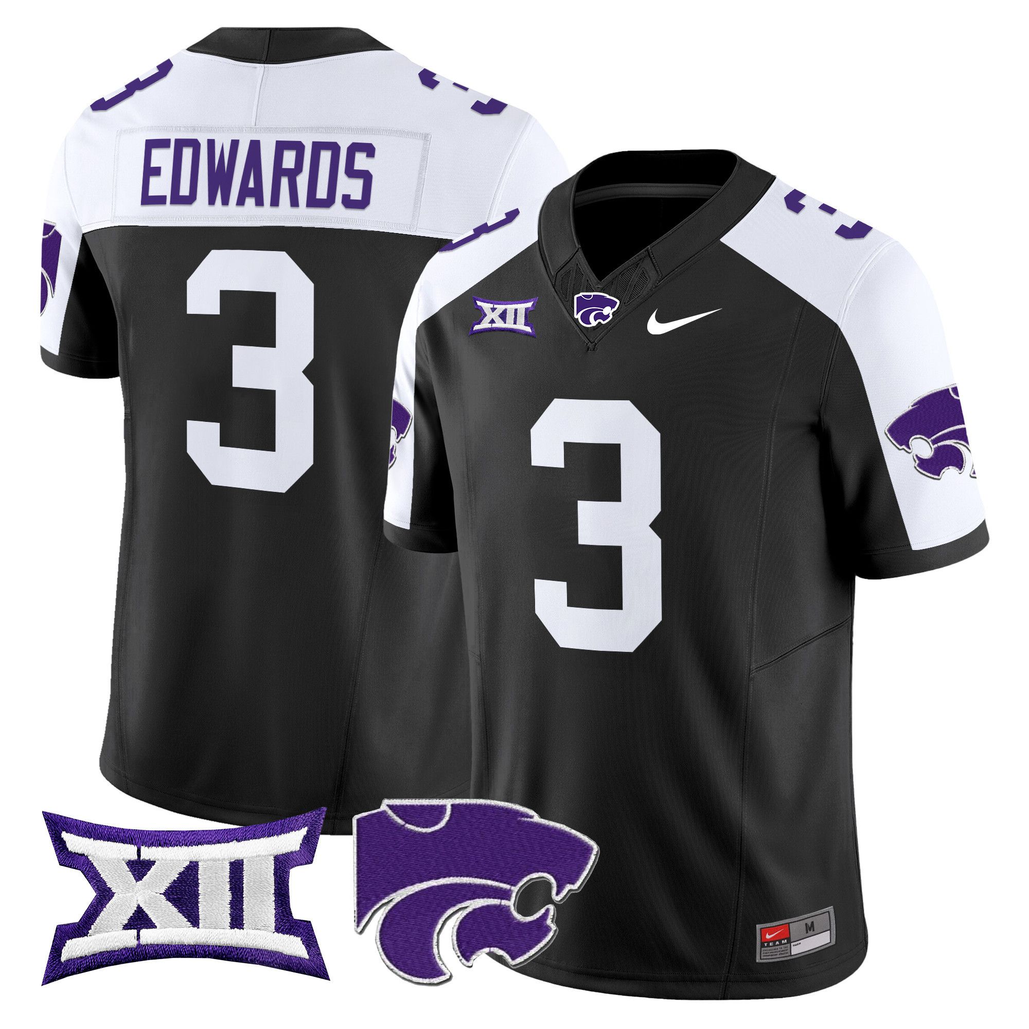 Men Kansas State Wildcats #3 Edwards Black Nike 2024 Vapor Limited NCAA Jersey